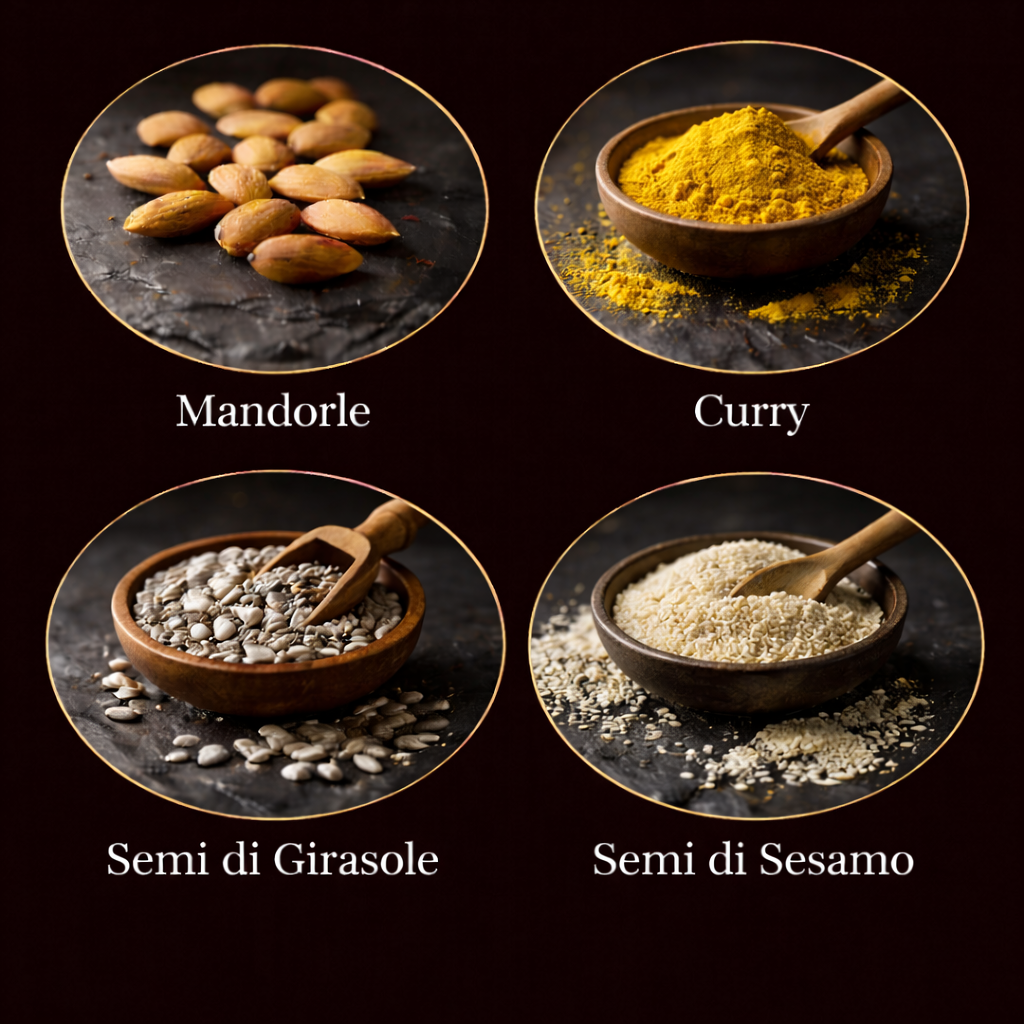 COCKTAIL BONBON CURRY SEMI GIRASOLE E SESAMO 5 PEZZI